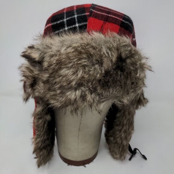 Unbranded Men's Trapper Hat Red Plaid Quilted Lined Vegan Fur Ear Flaps - Picture 3 of 9
